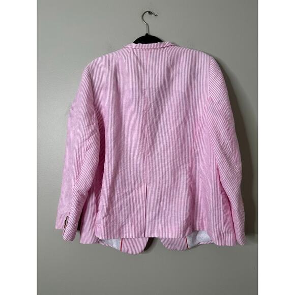 Talbots Aberdeen Linen Blend Blazer Pink White Striped Size 16W Office Coastal - Picture 5 of 9